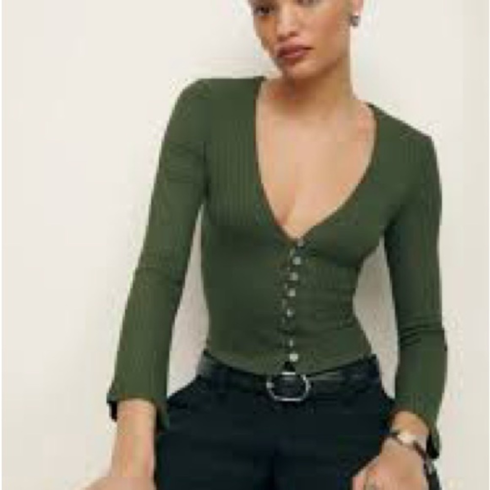 Reformation Forest Green Ribbed Bodysuit